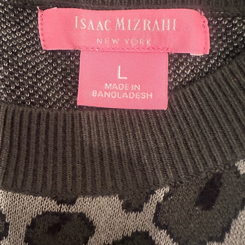 Isaac Mizrahi Gray and Black Animal Print Sweater Fall Layer Cozy Sz L - Picture 6 of 9